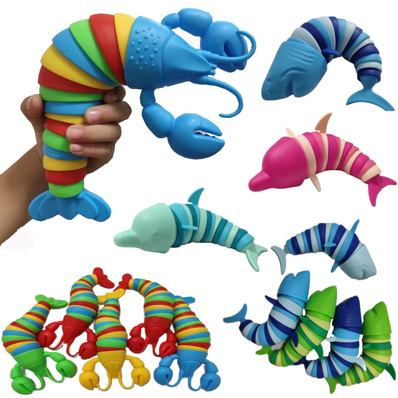 Colorful Slug lobsterToy Articulated Flexible 3D Slug Fidget Toy All Ages Relief Anti-Anxiety Sensory Toys for Children