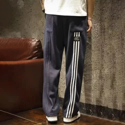 Mens Casual Pants High Street Autumn And Winter Striped Straight Sweatpant Loose Trendy Large Size Drape Sports Trousers For Men