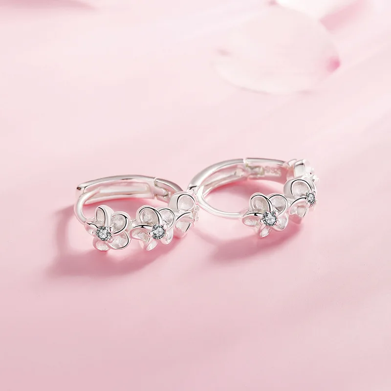 Top Sale 925 Sterling Silver Needle Earrings for Women's Wedding Fashion High Quality Jewelry Crystal Zircon Flower Cute Stud 4