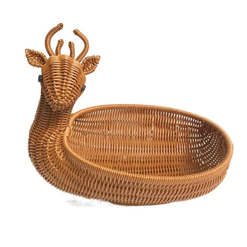 Rattan Woven Fruit Basket Cute Shape Fruit Bowls Tray Vegetable Snack Basket 4