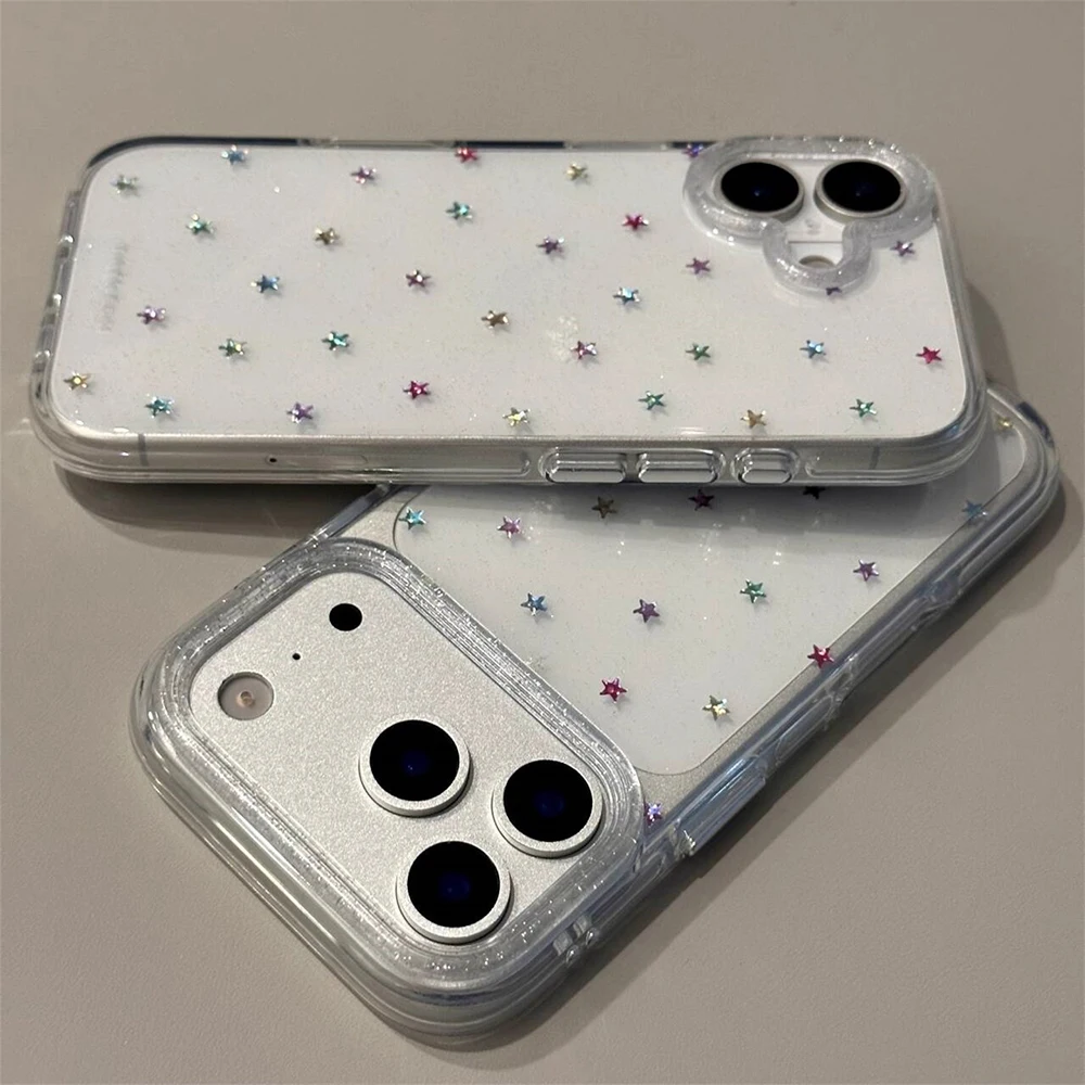 Glitter Shiny Stars Imd Transparent Back Cover for Iphone 17 16 Pro Max 13 14 15 Promax Ins Protector Shockproof Phone Case 5