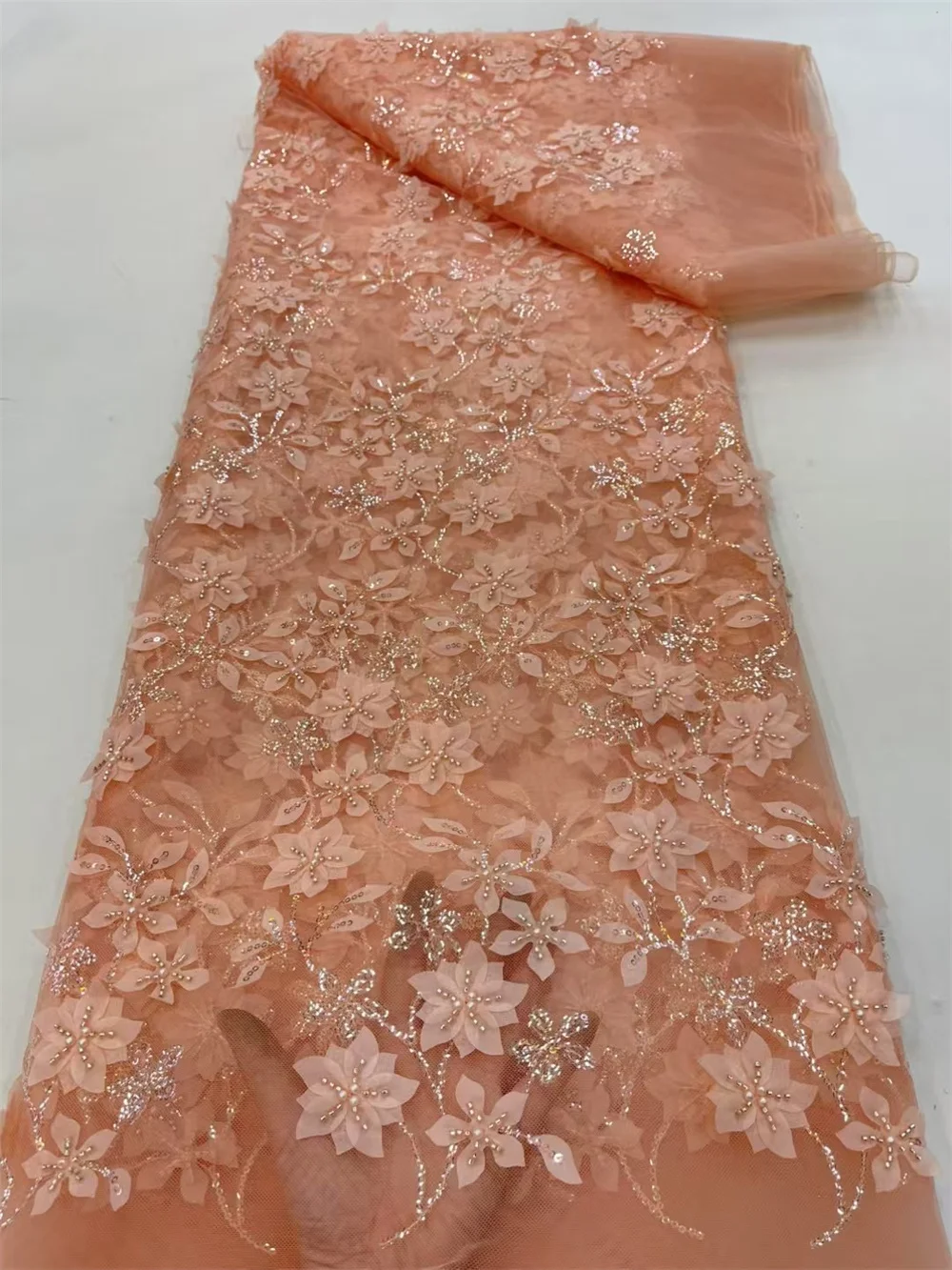 Elegant White French Tulle Lace Fabric, Mesh Chiffon Lace , African Fabric, Embroidery Nigeria For Wedding Dress,5Ya A100-2