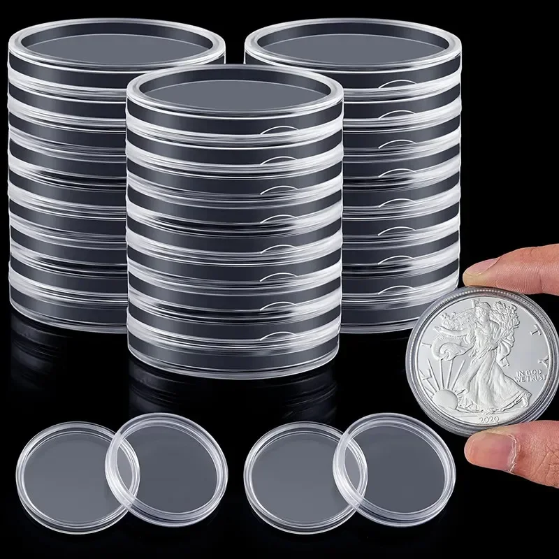 5PCS 38.6mm Transparent Circular Acrylic Coin Capsules Reusable Protective Collection Item Display Box Suitable for Collectors 5