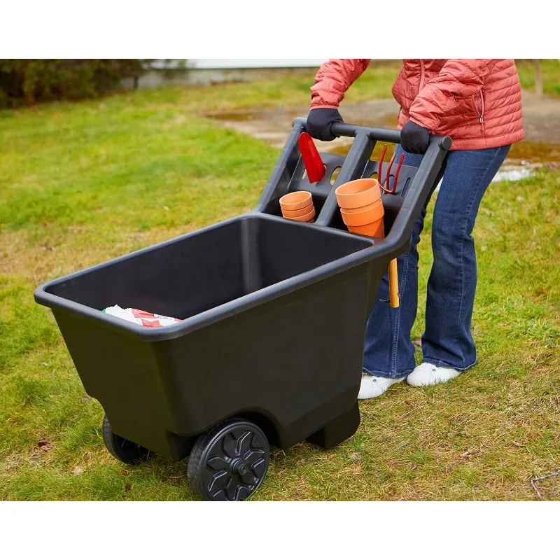 Yard Cart, Heavy Duty Wheeled Large Capacity Cart, 4.5 Cubic Feet, 200-pound Capacity Black