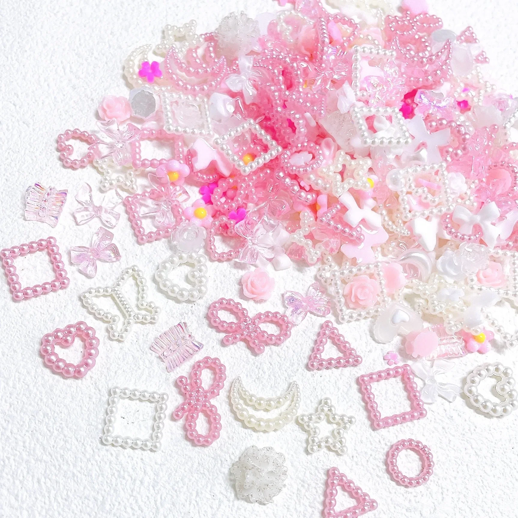 50PCS Pink series Mixed Design 3D Arcylic Nail Art Decorations Charms Exqusite Acrylic Jewelry kawaii Nail  DIY Nail Accessories 3