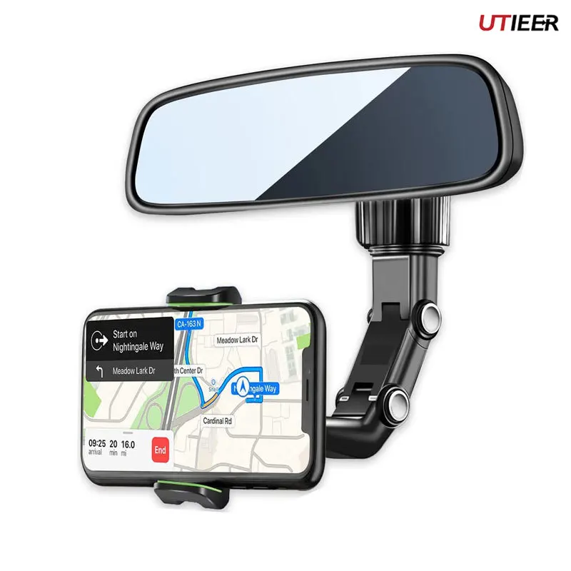 

Espelho Retrovisor Do Carro Suporte Do Telefone, 360 ° Rotating Phone Mount, Suporte GPS Universal para Todos os Smartphones