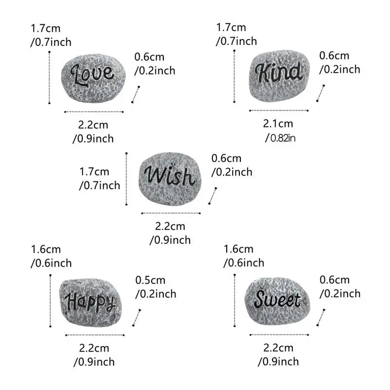 5PCS Bonsai Decorative Rocks Faux Resin Decorative Planter Stones Waterproof Succulent Pebbles Warm Letter Design Garden Decor