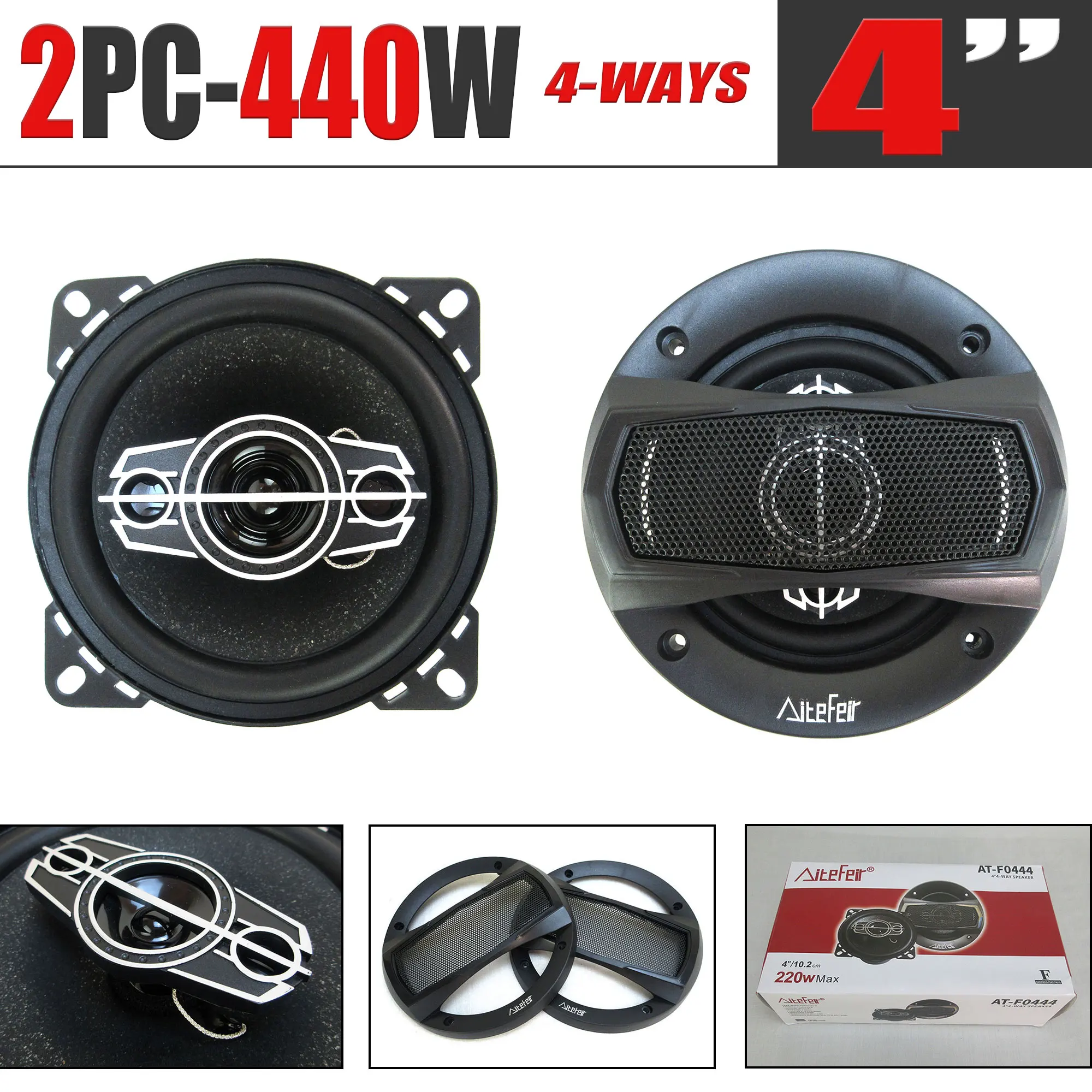 440W(2*220W) 4 Inch 4Way Universal Car Coaxial Auto Music Stereo Full Range Frequency Hifi Speakers Non-destructive Installation