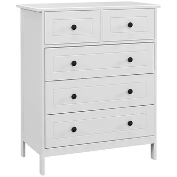 HOMCOM cassetti camera da letto 5 cassetti con maniglie 74x40x91 cm Bianco 1