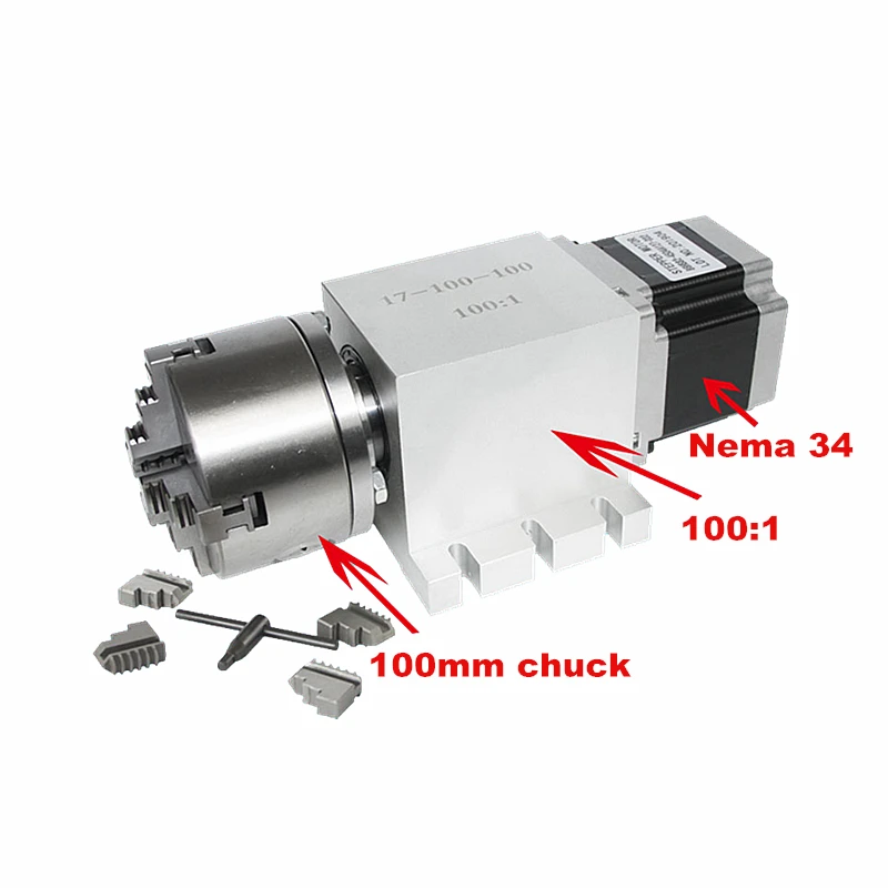 하모닉 드라이브 감속기 3 4조 100mm 척 CNC 4축 로터리 축 감속비 100:1..
