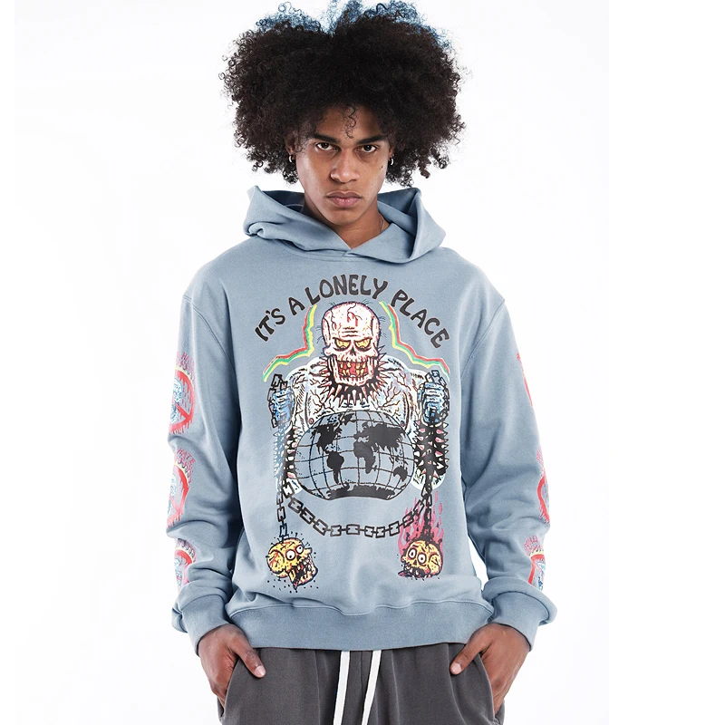 

Kanye Hip Hop Skeleton Demon Printed Hooded Sweatshirts Men Oversized Graffiti Hoodies Baggy Skull Pullover Stranger Things
