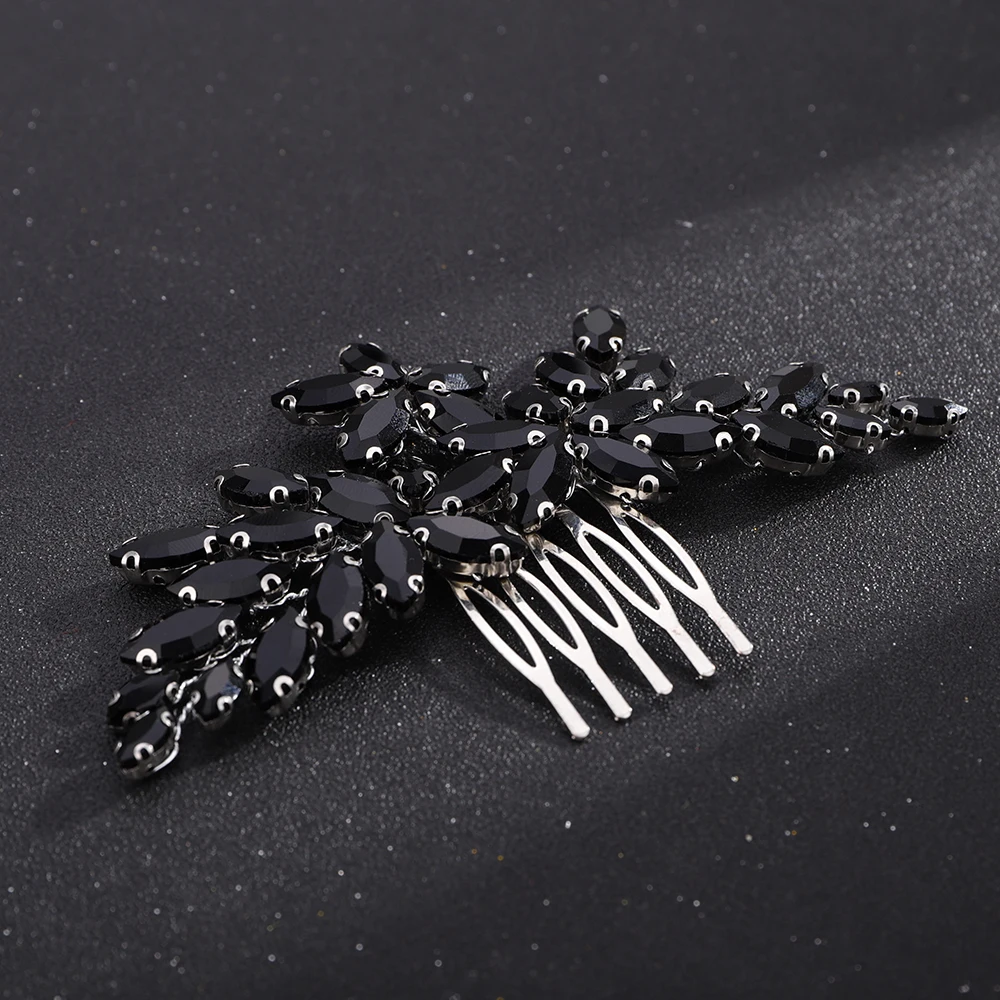 Black Rhinestone Bridal Hair Comb Fashion Headpiece for Women Wedding Hair Accessories Handmade Party Brides Jewelry Tiaras
