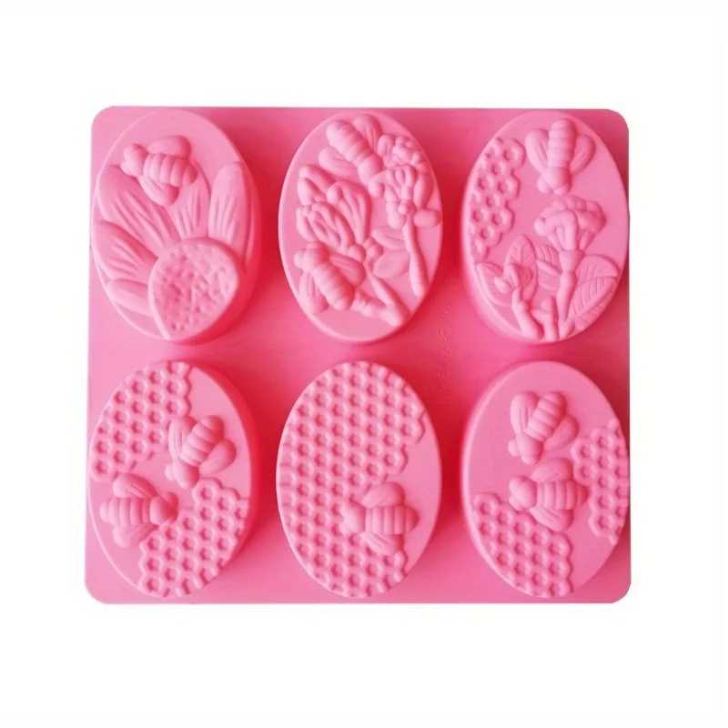 1pc Silicone 6 Elliptical Bee Soap Molds, DIY Aromatherapy Handicraft Making Soap Mold Candle Mold