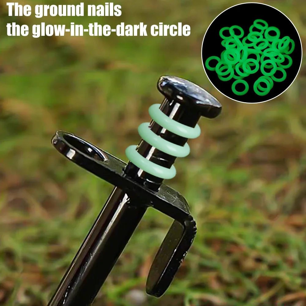 Description Picture 4 of item10//30/50pcs Outdoor Ground Nail Luminous Ring Silicone Rubber O-ring Warning Ring for Camping Hiking Tent Nail Accessories