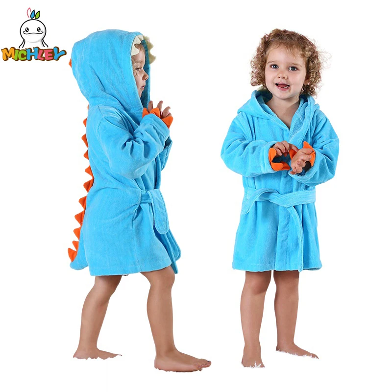 MICHLEYDinosaurHoodedCottonBabyBathrobeSoftInfantBathTowel