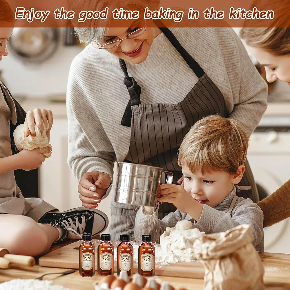 Amber Glass Bottle Boston Round Bottles Brown Vanilla Extract Bottles for Syrup Gift Glass Food Storage Canister Set Sauce Beans 5