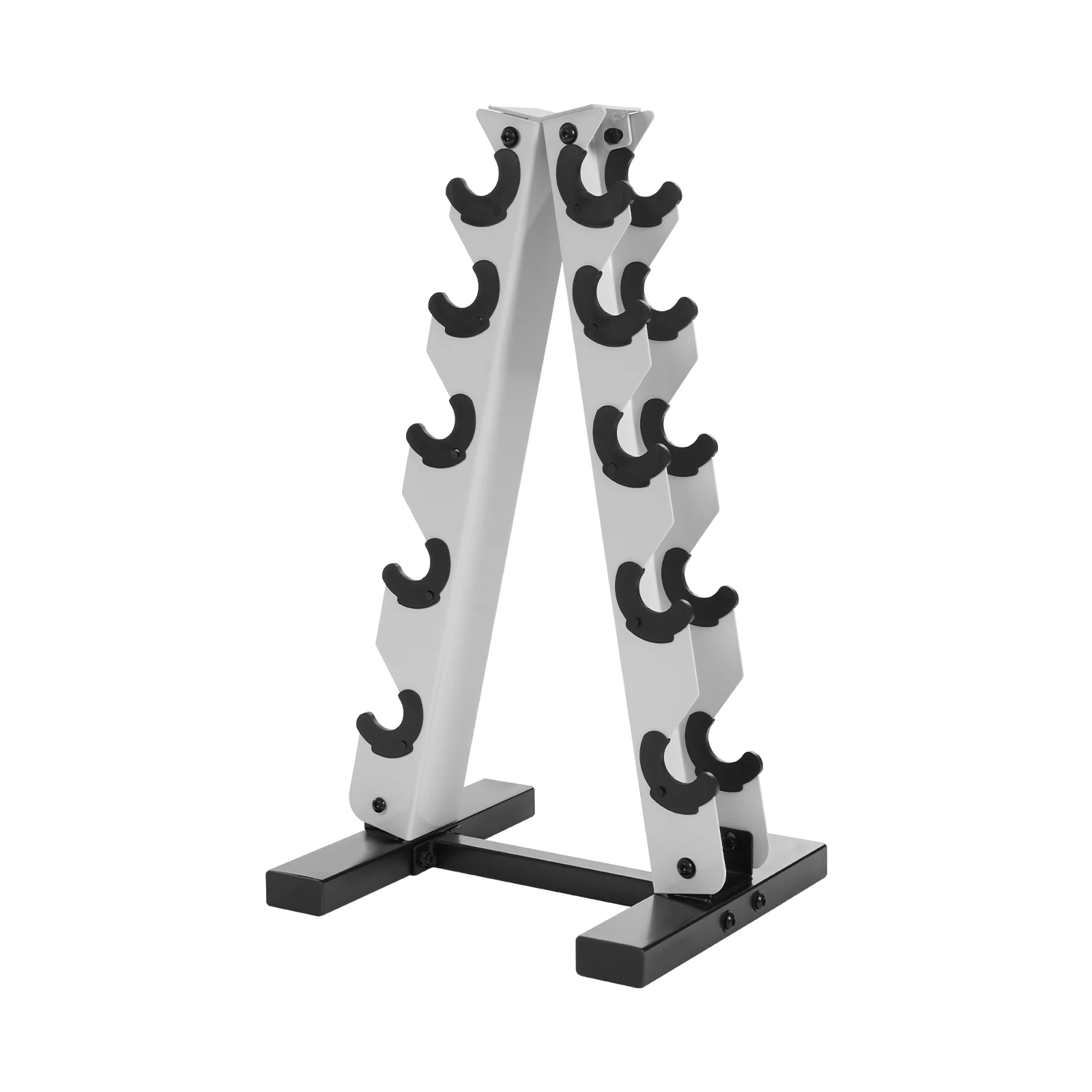 5-stufiges A-förmiges Hantelregal, 100 kg Tragkraft, Stahl-Organizer-Ständer für Heimfitness-Aufbewahrung, für Hex-Gummi-Neopren-Gewichte – Detail 12