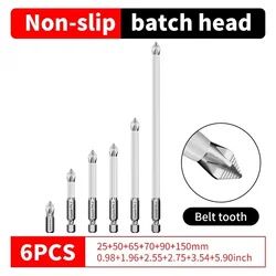 Magnetic Non-Slip Cross Head Screwdriver Bit Set - High Hardness Electric Drill Accessories (6-Piece) (6Pcs)