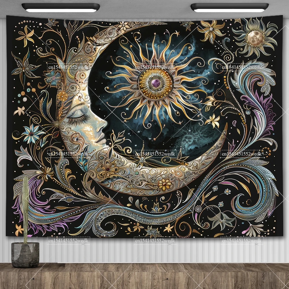 Tarot Tapestry Nordic Flower Series Room Background Cloth Moon Phase ...