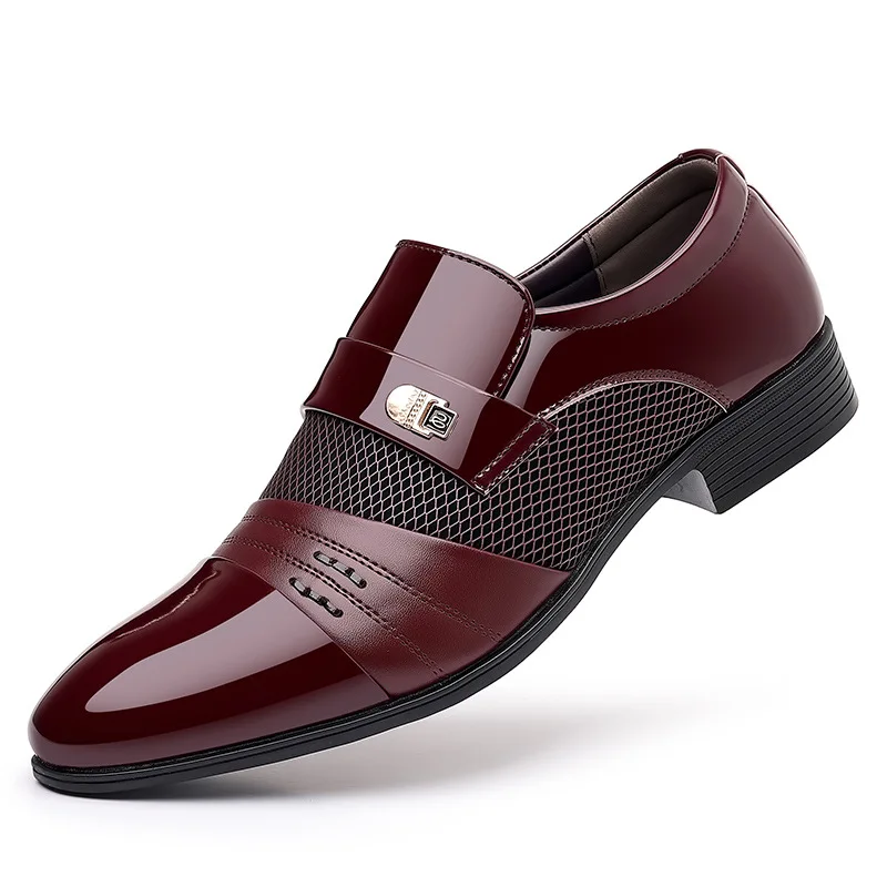 Men Leather Formal Shoes Spring and Autumn Business Low Top Wear Resistant Burgundy