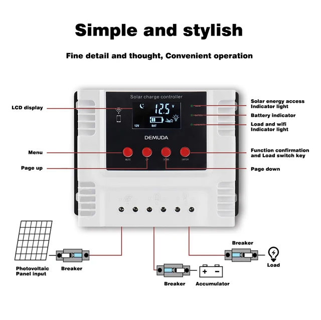 Smart Solar Charge Controller 100VDC WiFi App Control for 12V/24V/48V 10A 20A 30A 40A 50A 60A Lithium and Lead-Acid Batteries - Image 6
