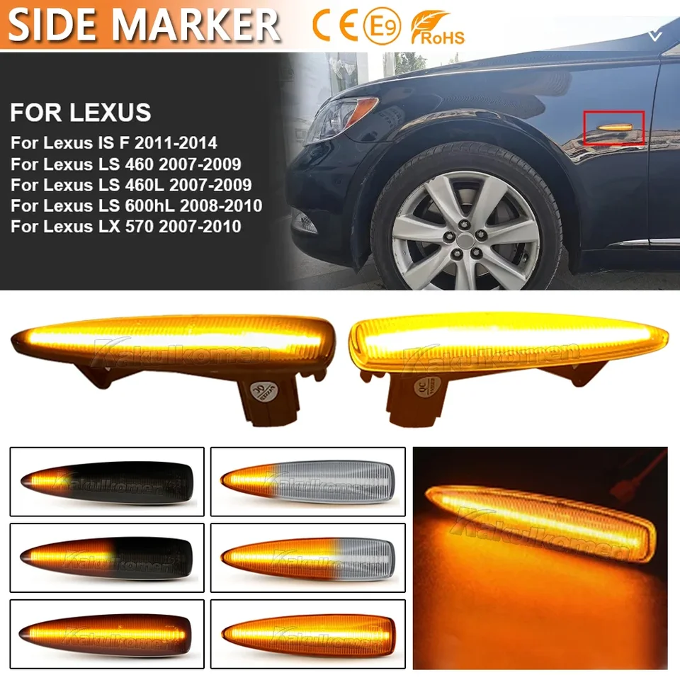 BMueirn LED Mirror Turn Signal Lights With Sequential Amber Blinker - Compatible With Lexus IS250/350, ES350, LS460 (2008-2015) - Pair, Smoked Lens