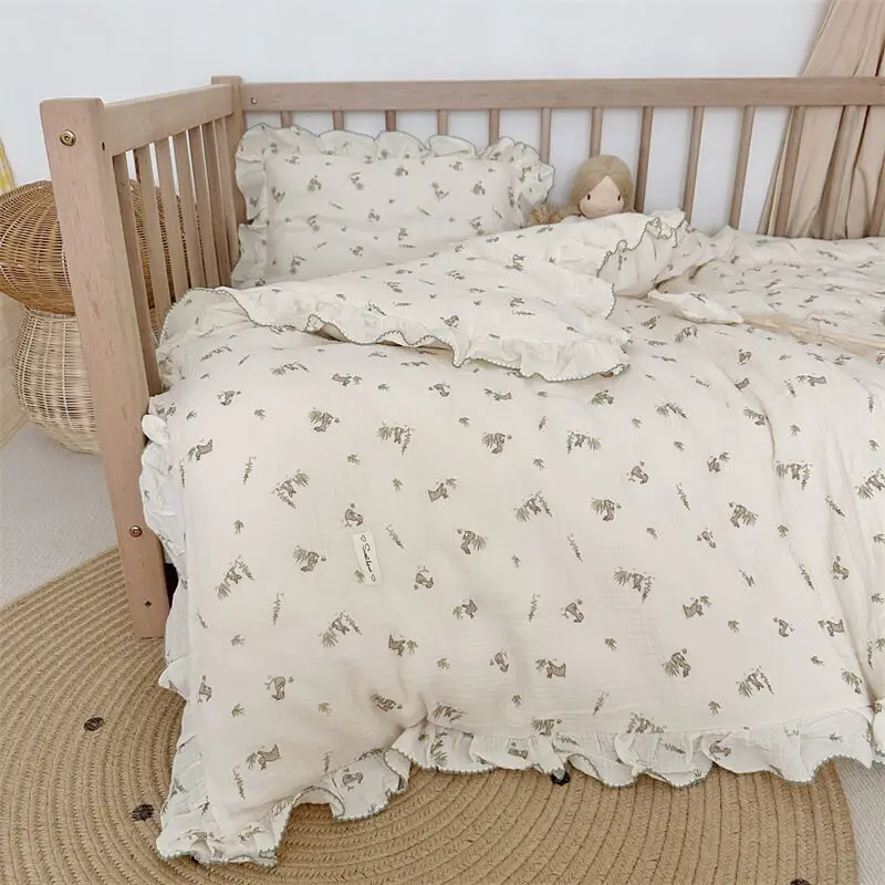 Children's Cotton Muslin Bedding Set with Floral Prints 3piece Toddler Bedding Sets