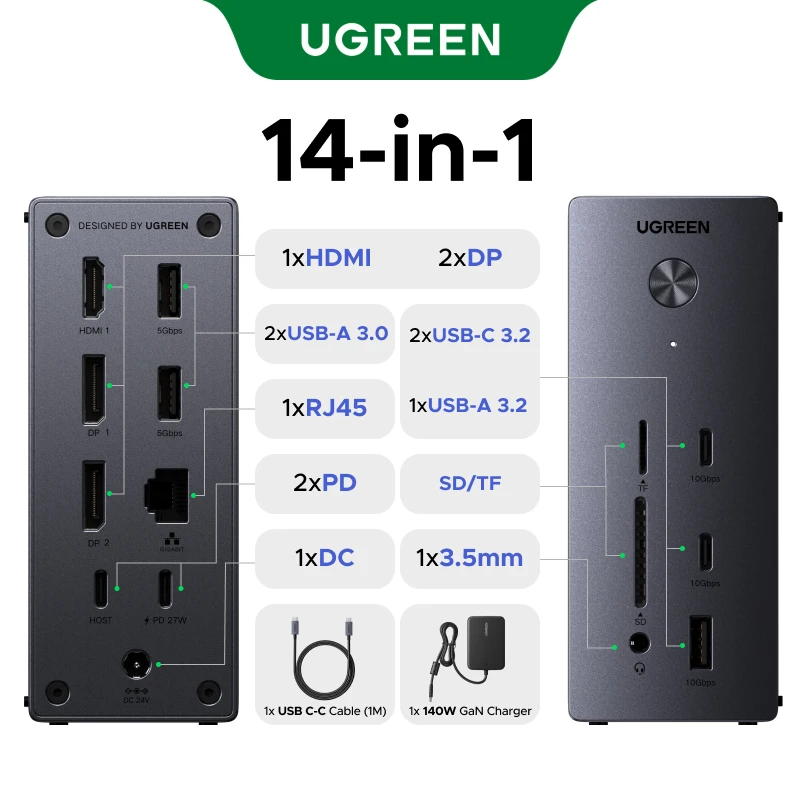 UGREEN Docking Station 14-in-1 USB HUB Triple Display HDMI DP