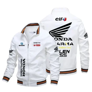 A Honda motorcycle jacket with Honda Red Wing and HRC logos, tailored for men's sportswear and casual wear.