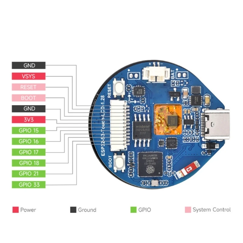 ���� LCD ���÷��� ��ũ�� ���� ���� ����, 65K ����Ʈ ���ӵ��� ���̷ν����� ���� ����, ESP32 S3, 1.28 ��ġ
