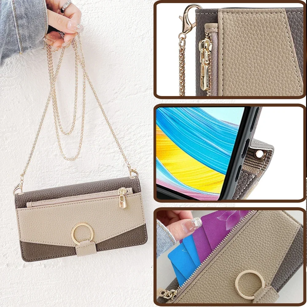 Premium Business Crossbody Phone Case with Zipper Wallet and Metal Chain