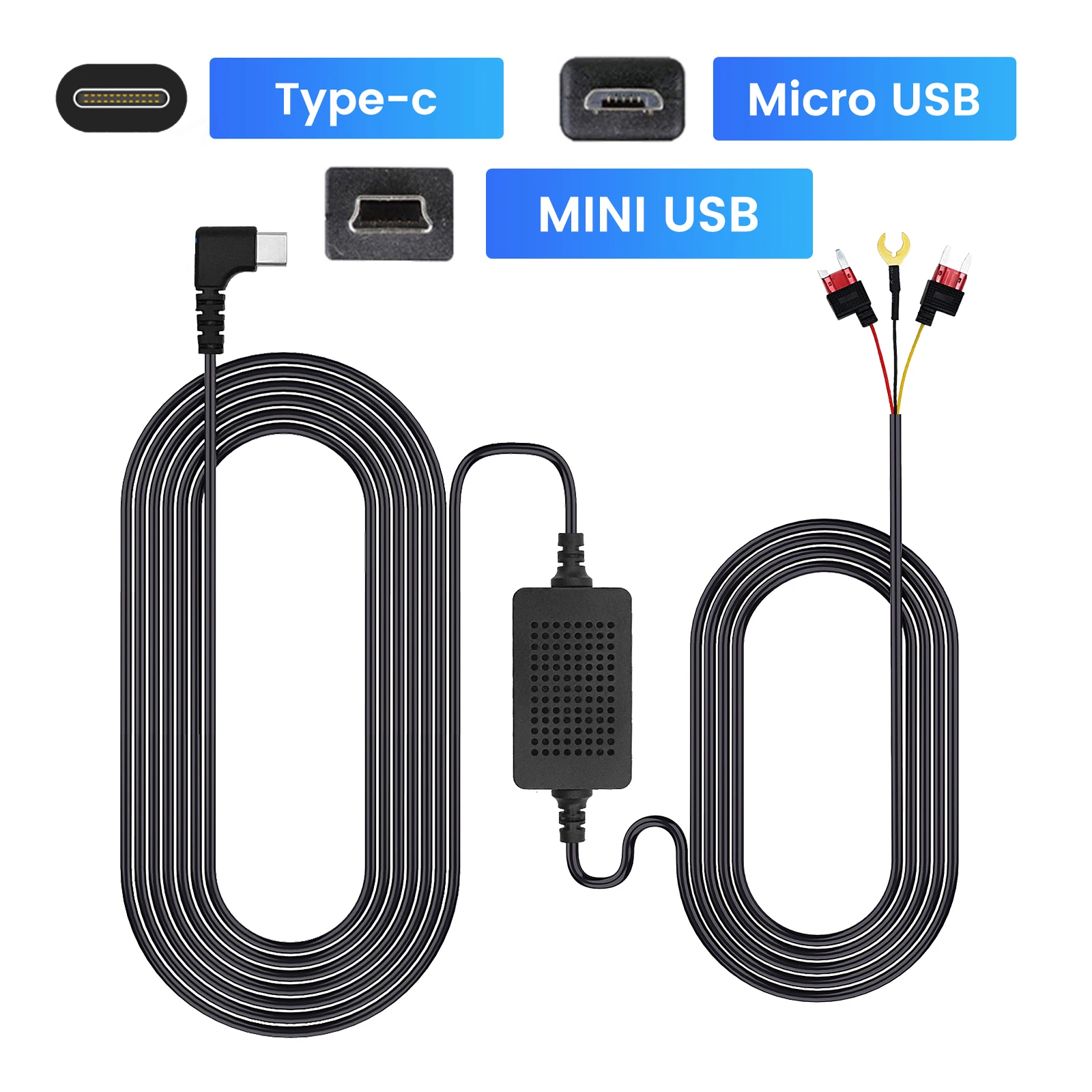 Car dash cam DVR 3A 3.5m hardwire cable kit 12-24v step-down line mini / micro / Type-C USB interface charger