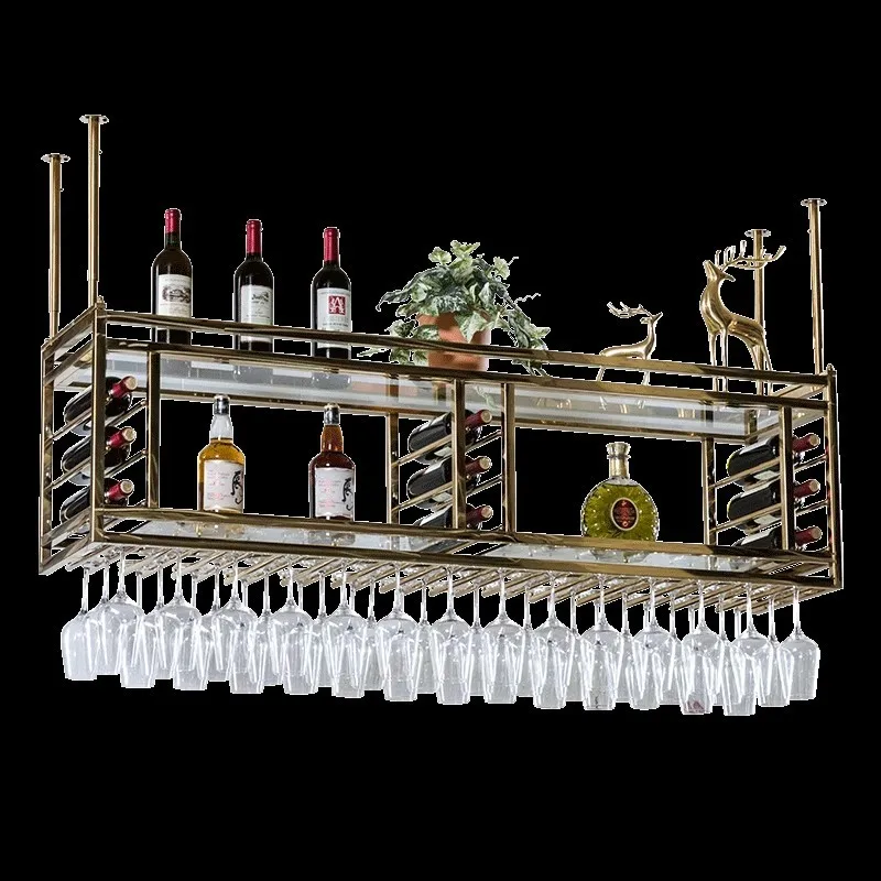 European bar wine glass holder upside down household modern stainless steel wine rack hanging cabinet decoration ceiling