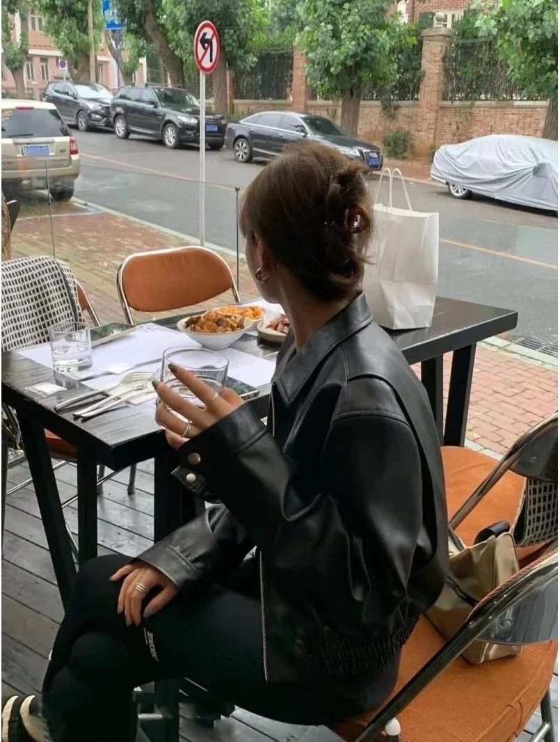 Women's Leather Jacket Spring Jacket Women PU Lapel  Leather Jacket Korean Women New Coat & Jacket Women's Bomber Jacket
