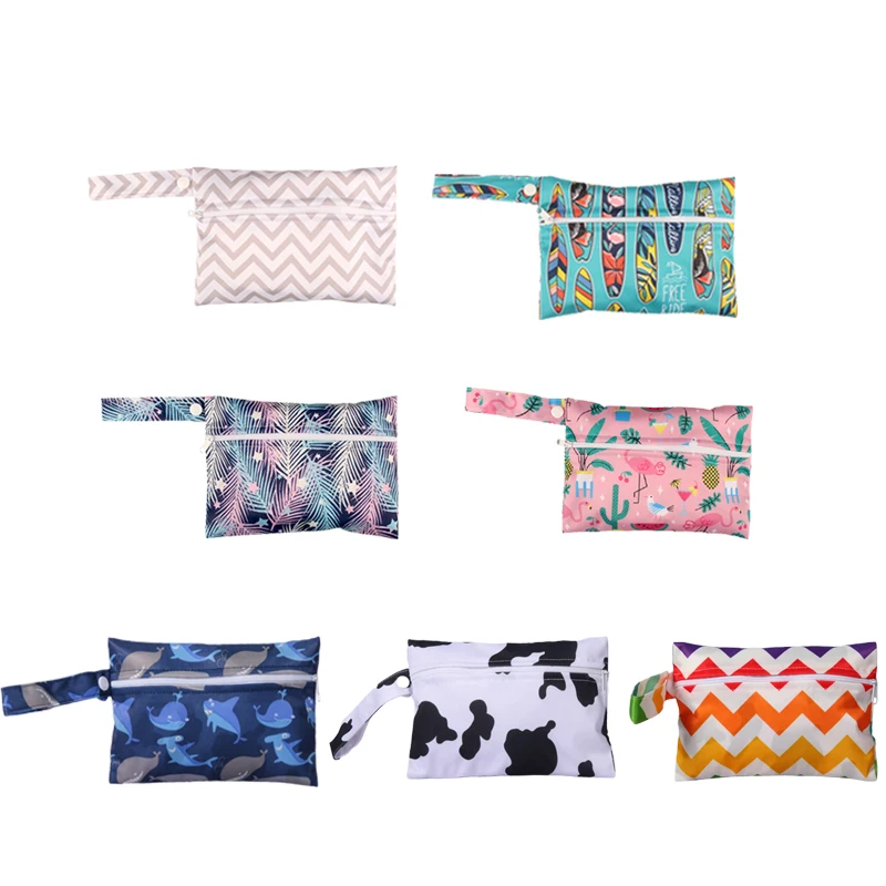 14*20cm Baby Diaper Bag Cartoon Print Wet Dry Nappy Zipper Handbag Stroller Carry Pack Travel Outdoor Wet Diaper Storage Bags - 2