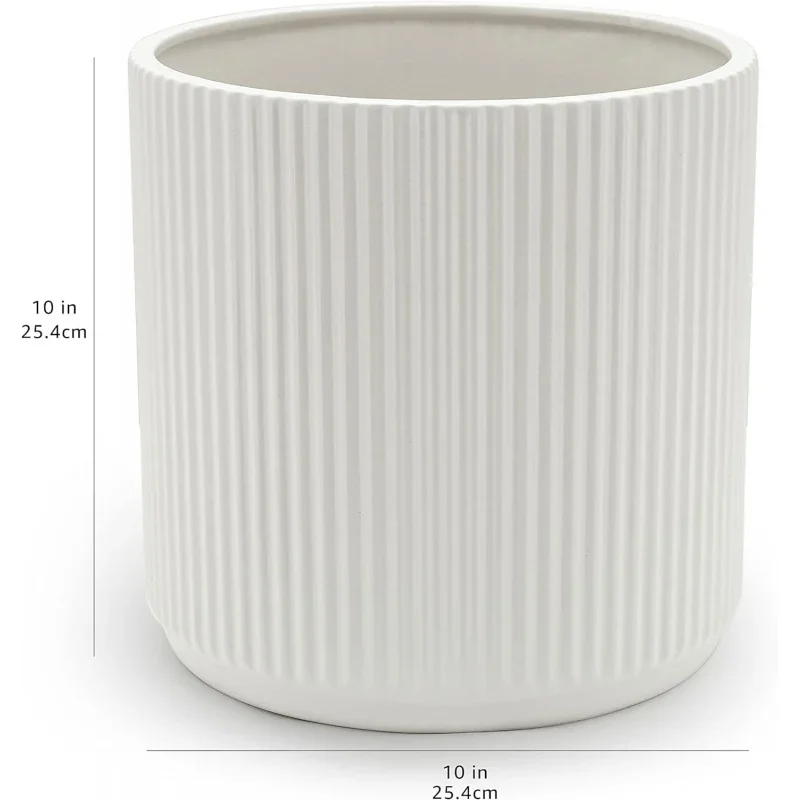 Basics Fluted Ceramic Round Planter, 10-Inch, White