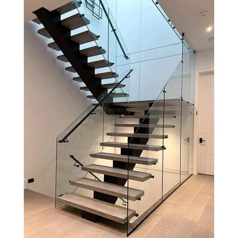 맞춤형 현대 디자인 실내 금속 계단, 막대 난간이 있는 직선형 나무 계단, 욕실, 지하실, 호텔용