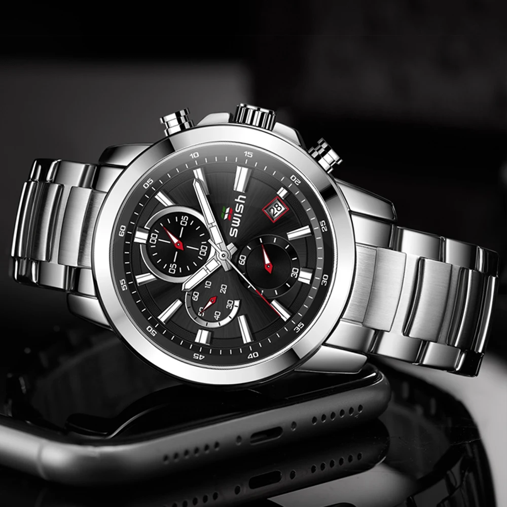 SWISH 2023 NEW Calendar Watch for Men Date Chronograph Clock Fashion Wristwatch Sport Quartz Relogio Masculino Military Steel