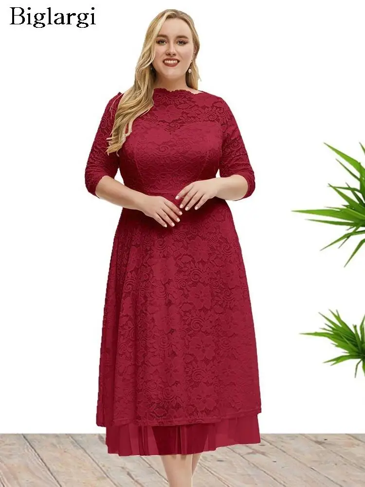

Plus Size Lace Autumn Midi Dress Women Elegant Fashion Backless Ladies Dresses Loose Pleated Woman Dress 2023 Vestido Mujer