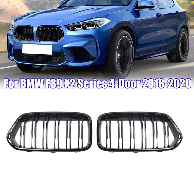 

Car Gloss Black Front Hood Kidney Double Line Grill Mesh Sport Racing Grills For-BMW F39 X2 2018 2019 2020