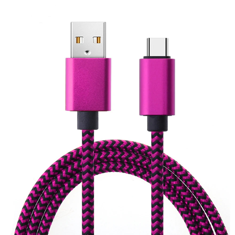 Cabo usb tipo c com sincronização de data 2.4a, carregamento rápido para samsung, huawei, android, celular, 1m, 2m, 3m, cabo de carregador de fio trançado de nylon