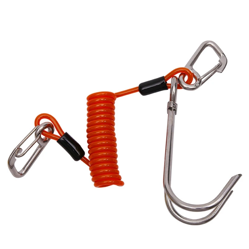 

Double Head Dive Reef Rafting Hook Spiral Coil Spring Cord Hook Dive Safety Accessory Orange