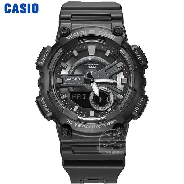 Casio Orologio Uomo Analogico-Digitale AEQ-100W-1BVCF - Quarzo, Cinturino In Resina, 100m Water Resistant, Batteria 10 Anni, Cronometro