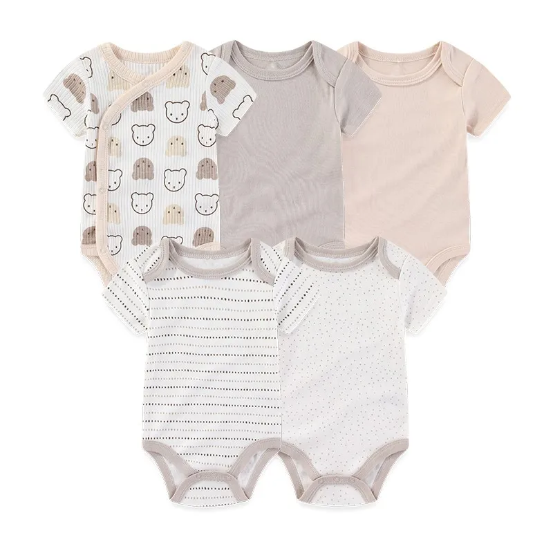 5 Pcs/Lot Four Seasons Fashion Cartoon Short Sleeve Baby Boy Girl Bodysuits Soft Newborn Onesies Clothes 3