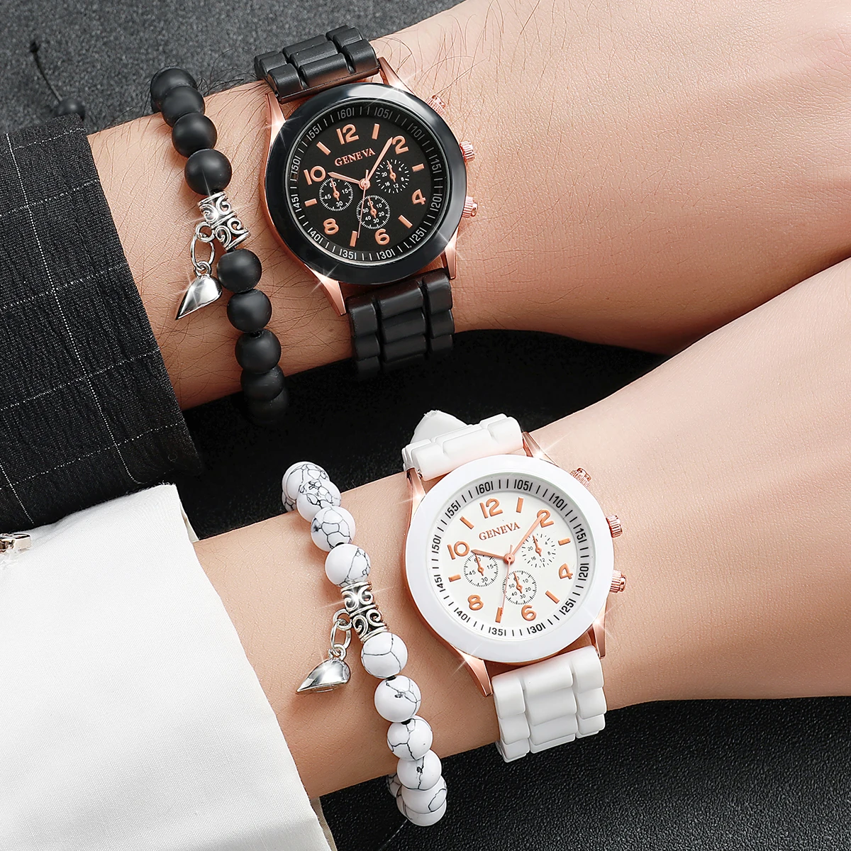 4PCS/Set Geneva Couple Watch Fashion Silicone Band Quartz  display picture 2