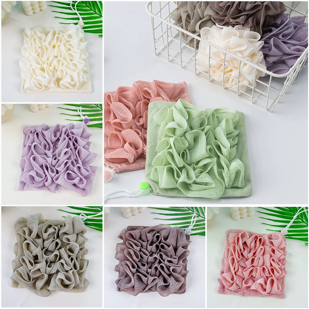 1Pc 2-In-1 Bad Ball Handtuch Luffa Mit Kordelzug Verschluss Für Seife Weiche Peeling Mesh Dusche schwamm Hautpflege Bade Werkzeug – Detail 1