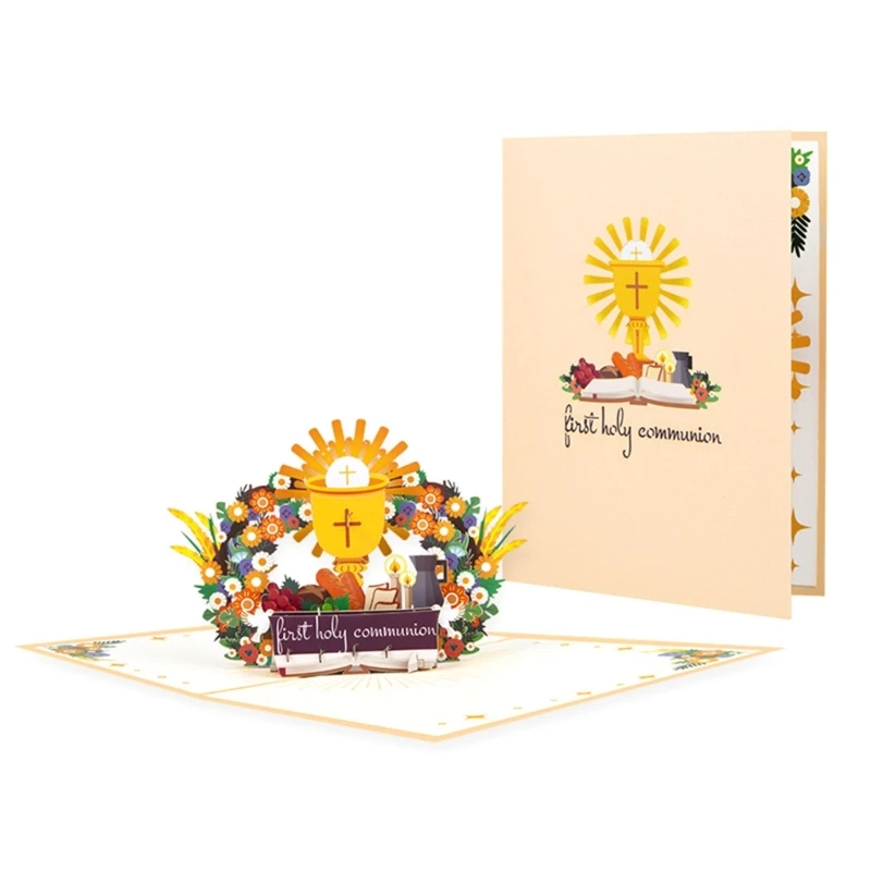 Creative 3D Popup Greeting Card for First Communion Handmade Paper Card for Christian Celebration Gifts Postcard