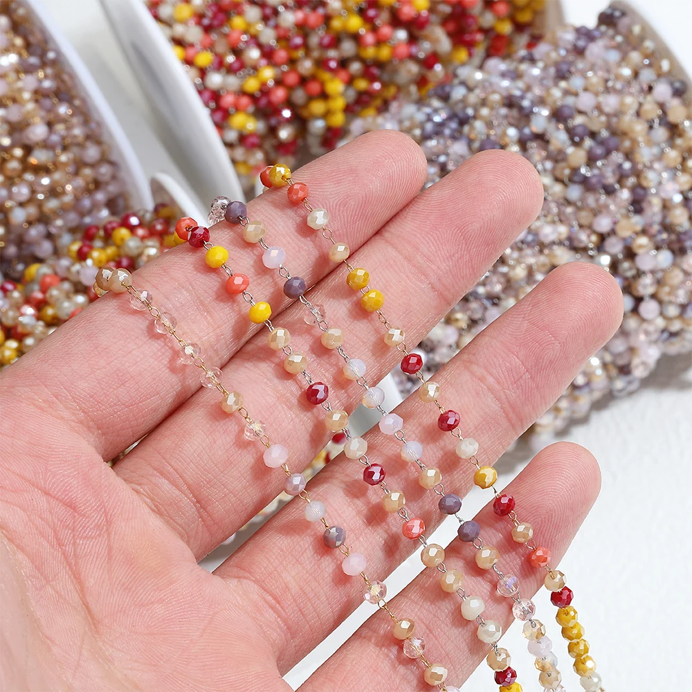 1 Meter Crystal Stone Stainless Steel Beaded Chain in Vibrant Red and Purple