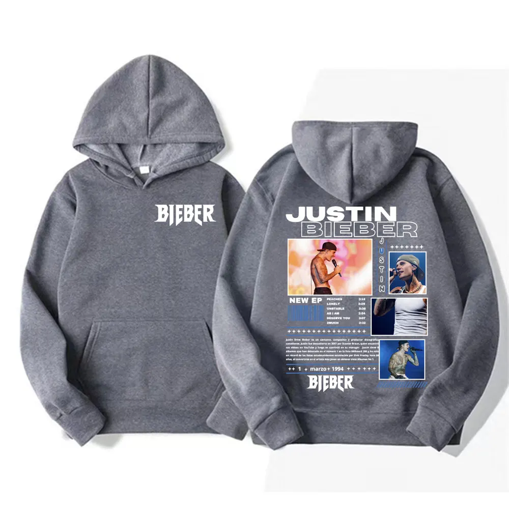Rapper Justin Bieber Tour Graphic Hoodies Men's Clothing Hip Hop Punk Pop Music Sweatshirt Unisex Casual Fleece Oversized Hoodie 3