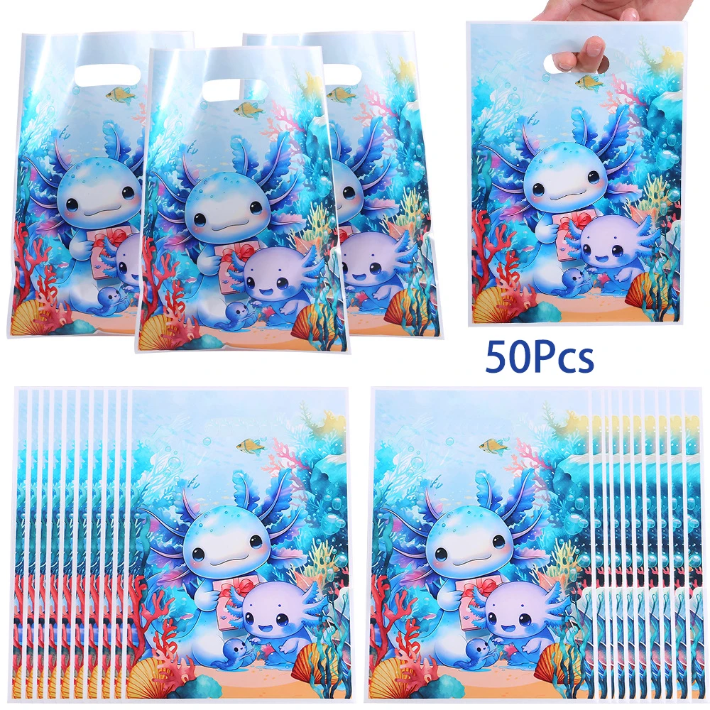 50 Stück Cartoon Marine Tier Thema Axolotl OPP Geschenkverpackung Tasche Süßigkeiten Kuchen Tasche für Kinder Geburtstag Baby Shower Party Dekoration